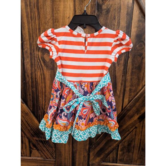 Counting Daisies Girls Sz 4t Paisley Stripes Fit & Flare Dress GUC - Picture 2 of 3